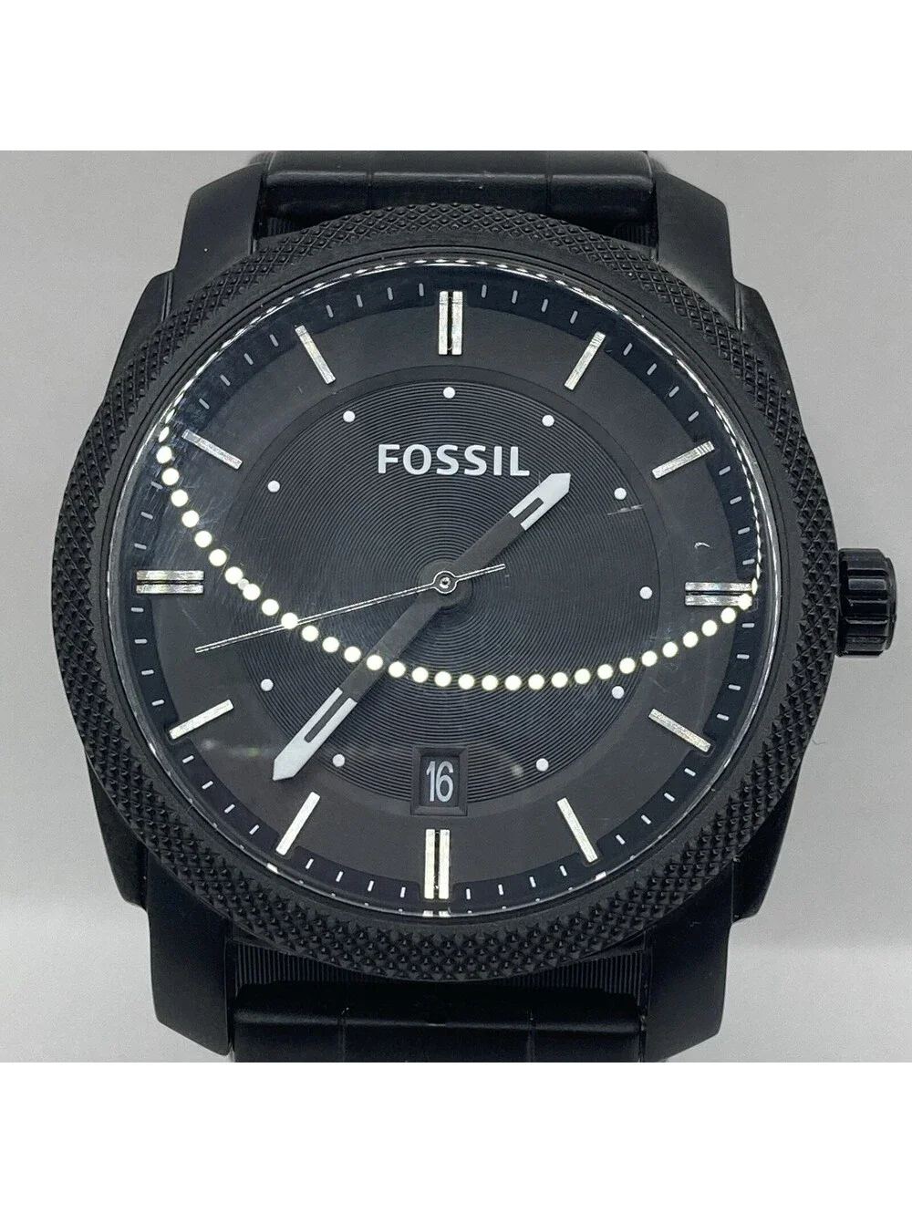 Men’s Fossil Machine FS4775 Black Stainless Steel Watch Date 42mm New Battery